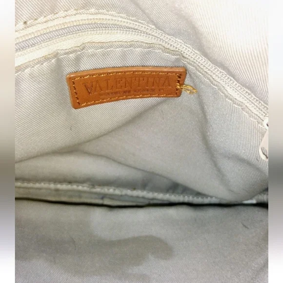 Vintage VALENTINA Black & Tan Leather Sling Bag / Backpack 11 x 10 ITALY - Picture 3 of 6